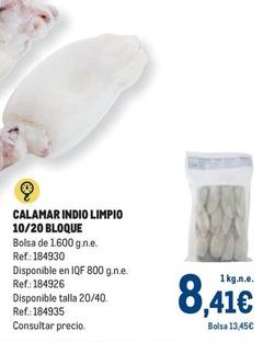 Oferta de Makro - Calamar Indio Limpio 10/20 Bloque por 8,41€ en Makro