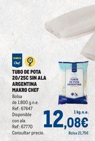 Oferta de Makro - Tubo De Pota 20/25c Sin Ala Argentina por 12,08€ en Makro