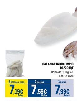 Oferta de Calamar Indio Limpio 10/20 Iqf por 7,99€ en Makro
