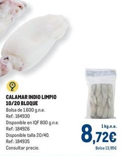 Oferta de Makro - Calamar Indio Limpio 10/20 Bloque por 8,72€ en Makro