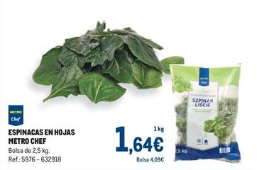 Oferta de Metro Chef - Espinacas En Hojas por 1,64€ en Makro