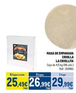 Oferta de  La Criollita - Masa De Empanada Criolla por 29,99€ en Makro