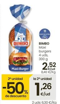 Oferta de Bimbo - Maxi-burger 4 uds por 2,52€ en Eroski