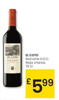 Oferta de El Coto - Red Wine D.o.c. Rioja Crianza por 5,99€ en Eroski