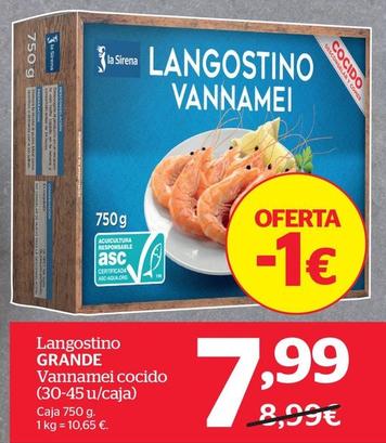 Oferta de Langostino Grande Vannamei Cocido por 7,99€ en La Sirena