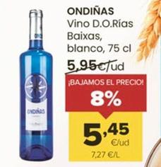Oferta de Ondidas - Vino D.o. Rias Baixas Blanco por 5,45€ en Autoservicios Familia