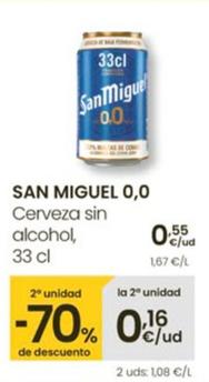 Oferta de San Miguel - 0,0 Cerveza Sin Alcohol por 0,55€ en Eroski