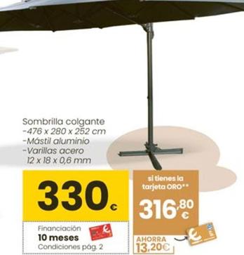 Oferta de Sombrilla Colgante por 330€ en Eroski
