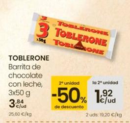 Oferta de Toblerone - Barrita De Chocolate, Con Leche por 3,84€ en Eroski