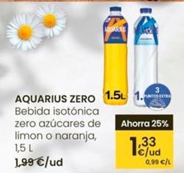 Oferta de Aquarius - Bebida Isotónica Zero Azucares De Limon O Naranja por 1,99€ en Eroski