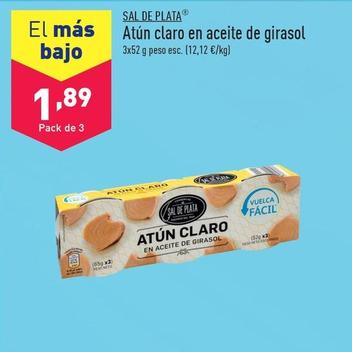 Oferta de Sal De Plata - Atun Claro En Aceite De Girasol por 1,89€ en ALDI