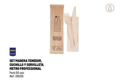 Oferta de  Metro Professional - Set Madera Tenedor, Cuchillo Y Servilleta en Makro