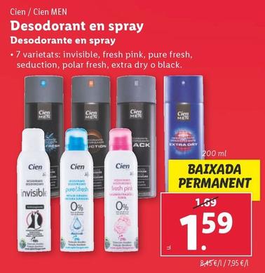 Oferta de Cien/Cien Men - Desodorante En Spray por 1,59€ en Lidl
