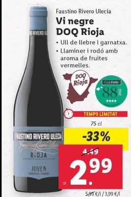 Oferta de Faustino Rivero Ulecia - Vino Tinto D.O.Ca. Rioja por 2,99€ en Lidl
