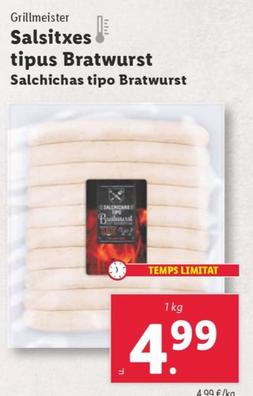 Oferta de Grillmeister - Salchichas Tipo Bratwurst por 4,99€ en Lidl