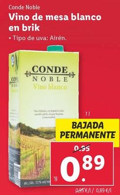 Oferta de Conde Noble - Vino De Mesa Blanco En Brik por 0,89€ en Lidl