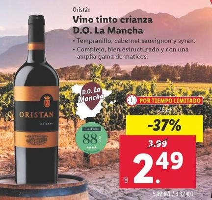 Oferta de Oristán - Vino Tinto Crianza D.O. La Mancha por 2,49€ en Lidl