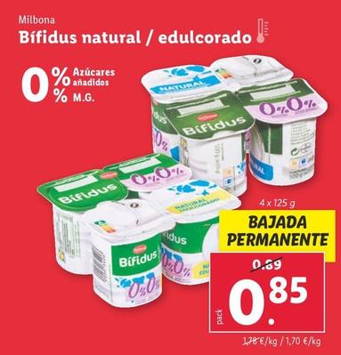 Oferta de Milbona - Bífidus Natural / Edulcorado por 0,85€ en Lidl