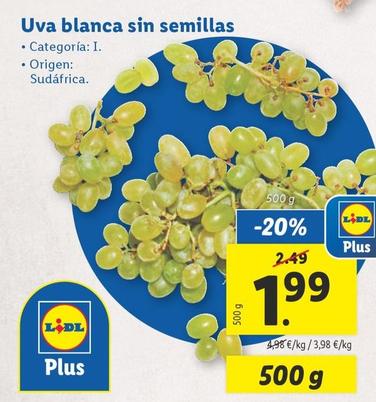 Oferta de Uva Blanca Sin Semillas por 1,99€ en Lidl