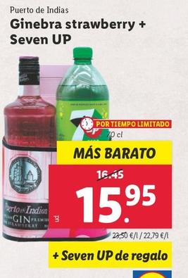 Oferta de Puerto De Indias - Ginebra Strawberry + Seven Up por 15,95€ en Lidl