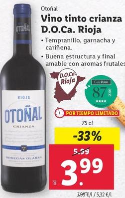 Oferta de Otoñal - Vino Tinto Crianza D.O.Ca. Rioja por 3,99€ en Lidl