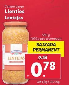 Oferta de Campo Largo - Lentejas por 0,78€ en Lidl