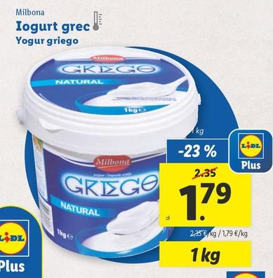 Oferta de Milbona - Yogur Griego por 1,79€ en Lidl