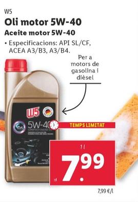 Oferta de W5 - Aceite Motor 5W-40 por 7,99€ en Lidl