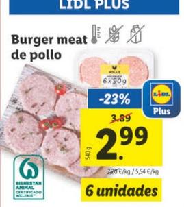Oferta de Burger Meat De Pollo por 2,99€ en Lidl