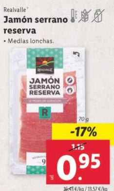 Oferta de Realvalle - Jamon Serrano Reserva por 0,95€ en Lidl