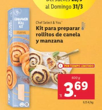 Oferta de Chef Select & You - Kit Para Preparar Rollitos De Canela Y Manzana por 3,69€ en Lidl