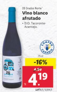 Oferta de 28 Grados Norte - Vino Blanco Afrutado por 4,19€ en Lidl