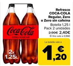Oferta de Coca-Cola - Refresco  Regular Zero O Zero Sin Cafeína por 2,4€ en Carrefour