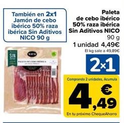 Oferta de Nico - Paleta  De Cebo Ibérico  50% Raza Ibérica  Sin Aditivos  por 4,49€ en Carrefour