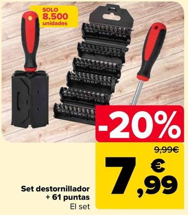 Oferta de Set Destornillador  + 61 Puntas por 7,99€ en Carrefour