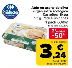 Oferta de Carrefour Extra - Atún En Aceite De Oliva  Virgen Extra Ecológico   por 6,49€ en Carrefour