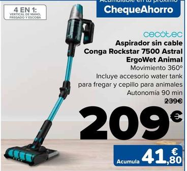 Oferta de Cecotec - Aspirador Sin Cable  Conga Rockstar 7500 Astral Ergowet Animal por 209€ en Carrefour