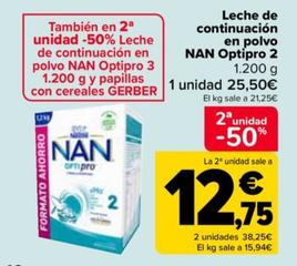 Oferta de Leche De Continuación En Polvo Nan Optipro 2 por 25,5€ en Carrefour
