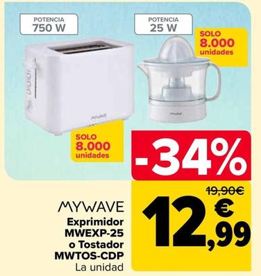 Oferta de Mywave - Exprimidor MWEXP-25 O Tostador MWTOS-CDP por 12,99€ en Carrefour
