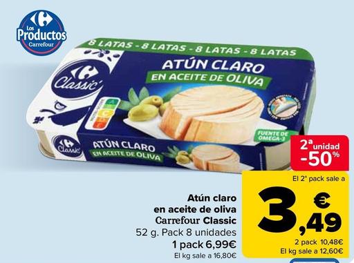 Oferta de Carrefour Classic - Atún Claro  En Aceite De Oliva   por 6,99€ en Carrefour