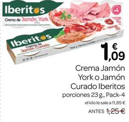 Oferta de Ibéritos - Crema Jamón York O Jamón Curado por 1,09€ en Supermercados El Jamón