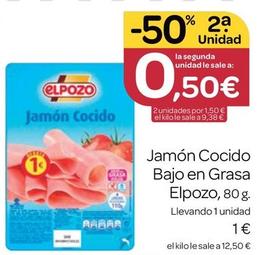 Oferta de Elpozo - Jamón Cocido Bajo En Grasa por 1€ en Supermercados El Jamón