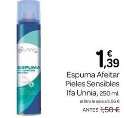 Oferta de Ifa Unnia - Espuma De Afeitar Pieles Sensibles por 1,39€ en Supermercados El Jamón