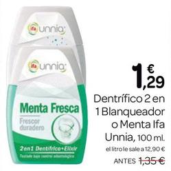 Oferta de Ifa Unnia - Dentifrico 2 En 1 Blanqueador O Mneta por 1,29€ en Supermercados El Jamón