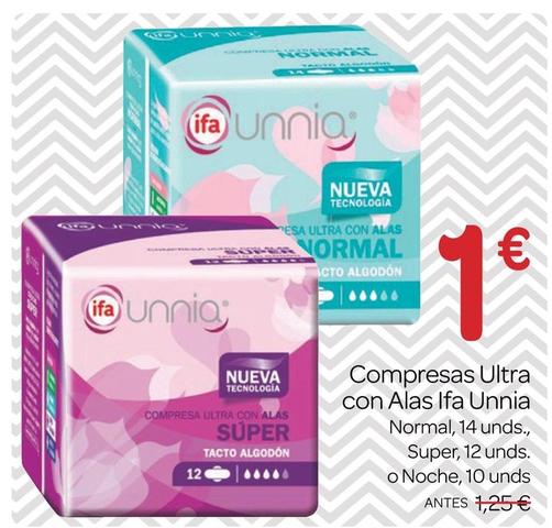 Oferta de Ifa Unnia - Compresas Ultra Con Alas por 1€ en Supermercados El Jamón
