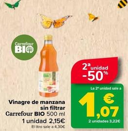 Oferta de Carrefour Bio - Vinagre De Manzana Sin Filtrar   por 2,15€ en Carrefour