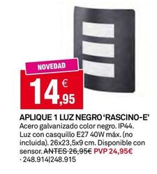 Oferta de Aplique 1 Luz Negro 'RASCINO-E' por 14,95€ en Bricoking
