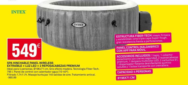 Oferta de Intex - Spa Hinchable Panel Wireless Extraíble + Luz Led + 2 Reposacabezas Premium por 549€ en Bricoking