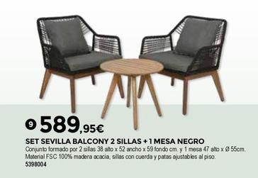 Oferta de Bigmat - Set Sevilla Balcony 2 Sillas +1 Mesa Negro por 589,95€ en BigMat