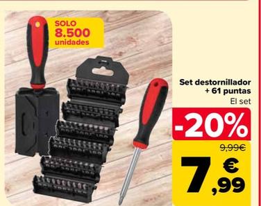 Oferta de Set Destornillador  + 61 Puntas por 7,99€ en Carrefour